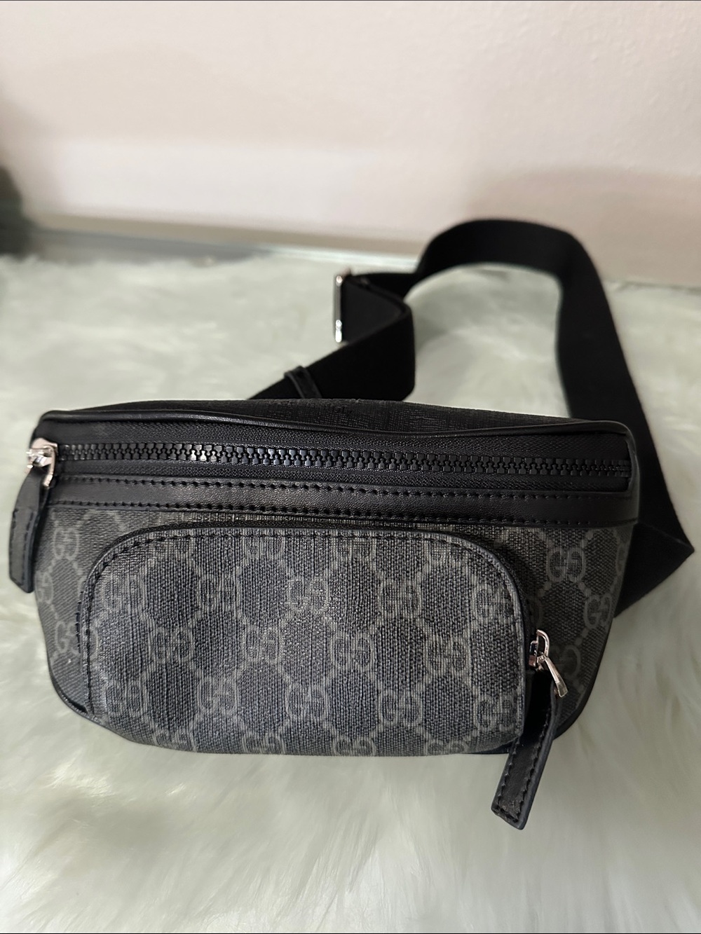 Designer Gray/Black Monogram Belt Bag - Modern Crossbody Waist Pack
